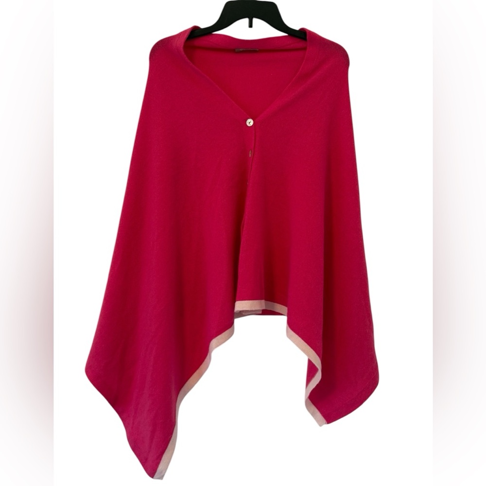 Spartina 449 Fuchsia and Tan Cashmere and Wool Poncho.